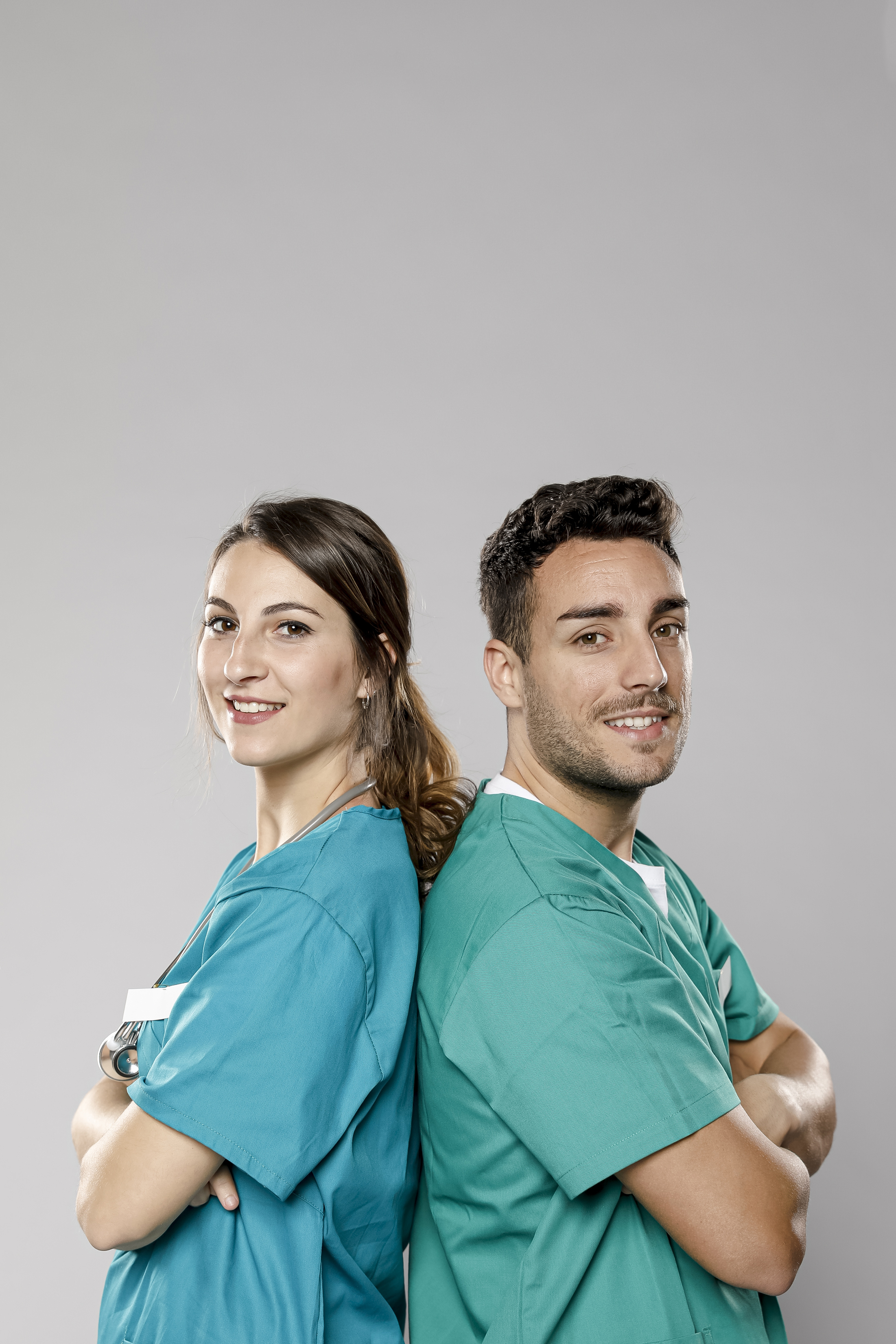 Vista Lateral Medicos Sonrientes Posando